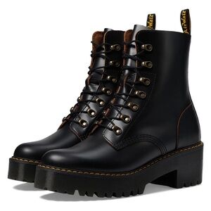 Dr. Martens Leona Black Leather Combat Boots